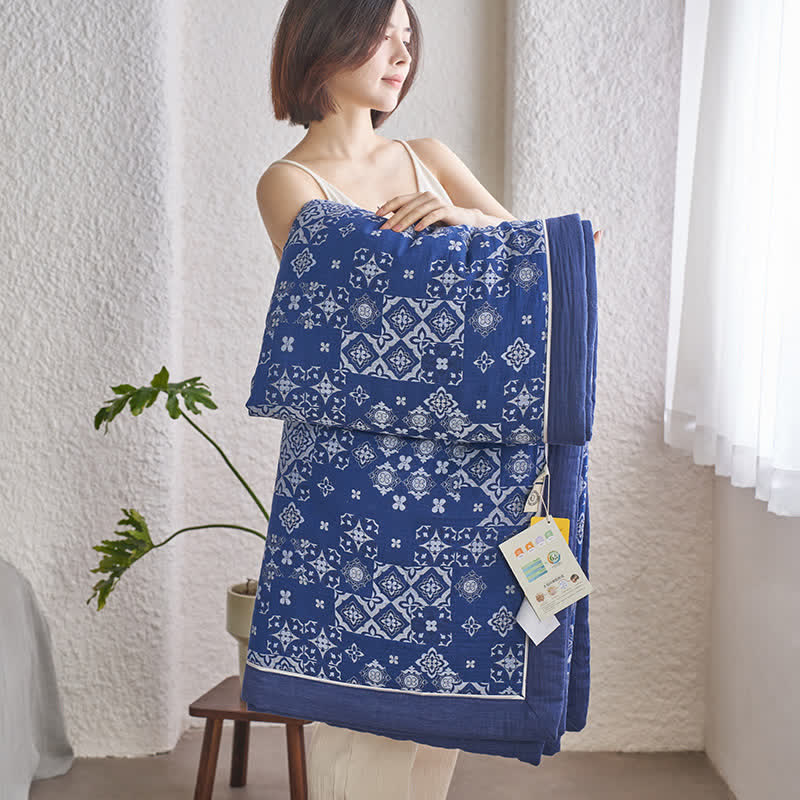 Couette douce en gaze de coton pur au style jacquard rétro