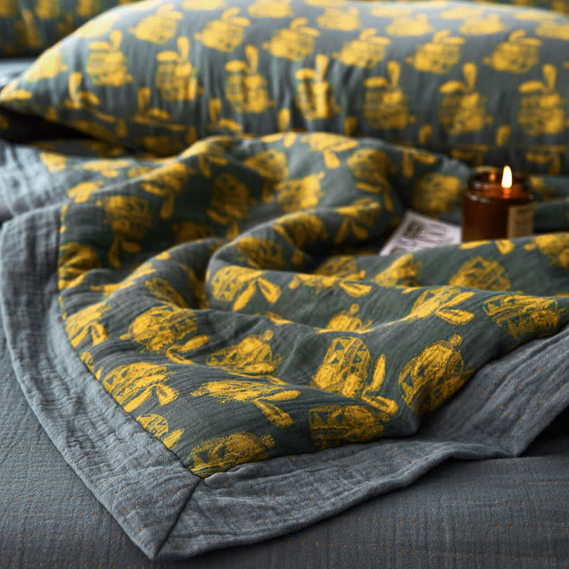 Linge de lit respirant en gaze de coton lapin jacquard