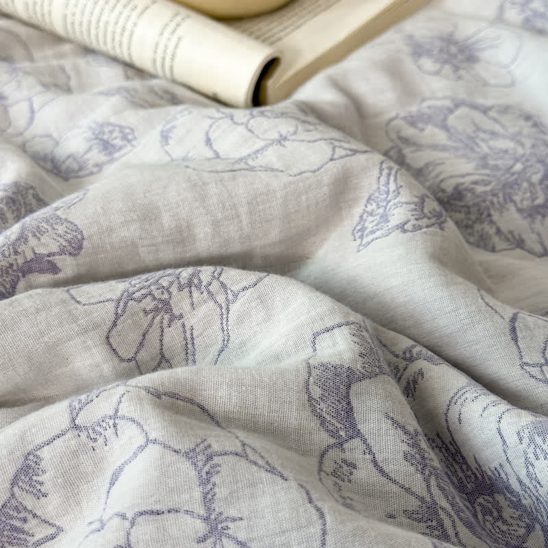 Literie d'été luxueuse en gaze de coton à motifs floraux