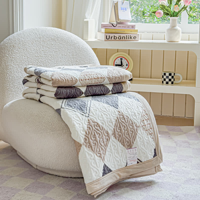 Parure de lit d'hiver chaude à motif losanges (4 pièces)