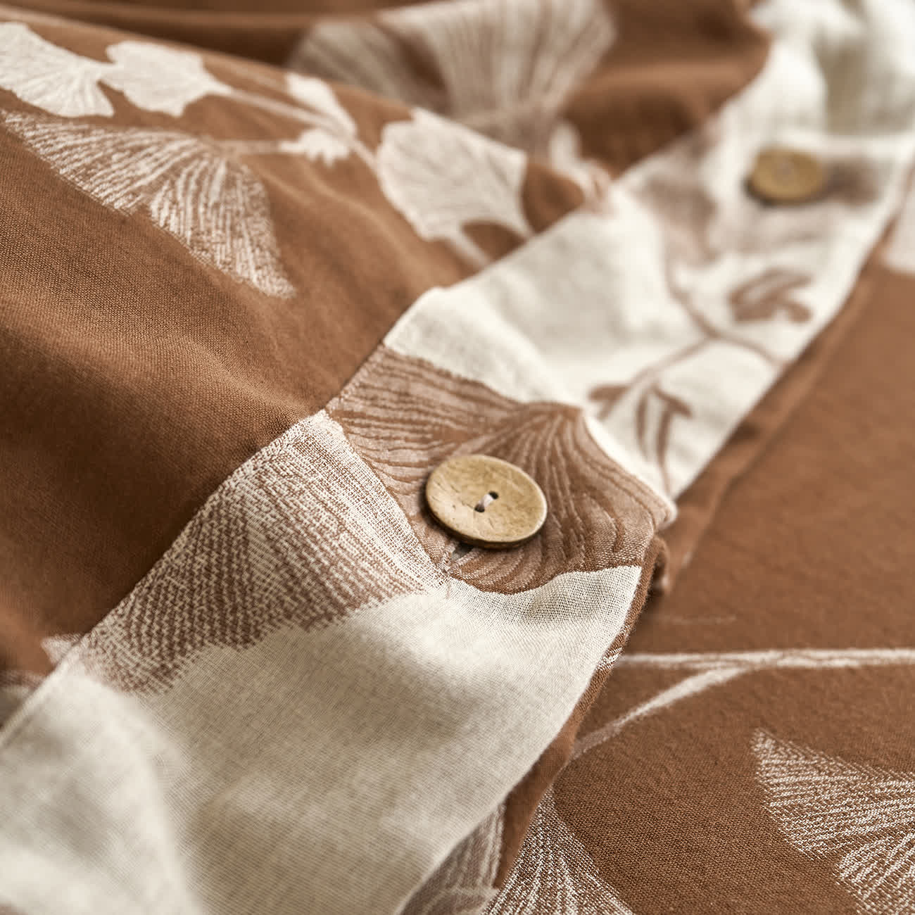 Parure de lit en gaze de coton avec feuilles de ginkgo et boutons (4 pièces)