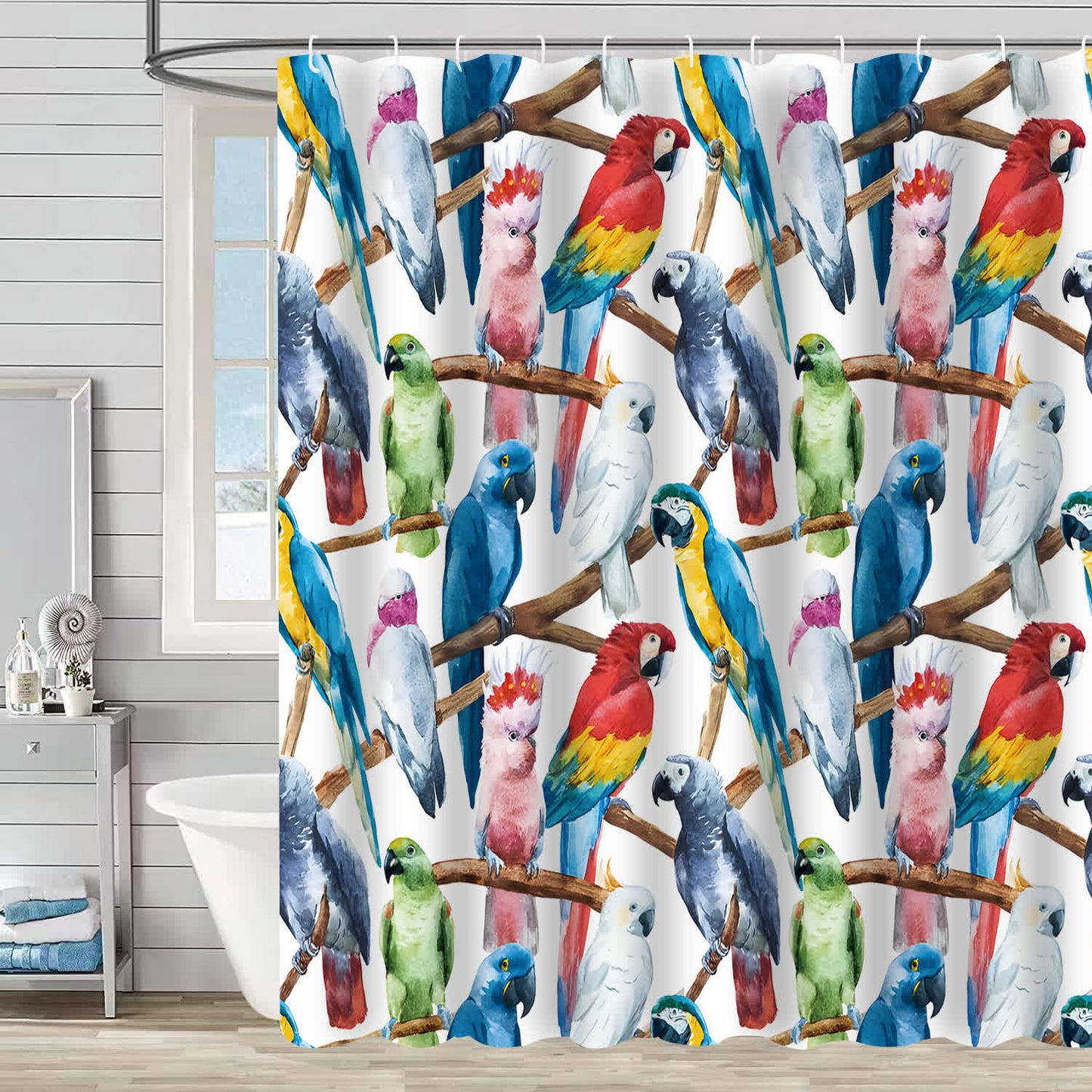 Rideau de douche décoratif imperméable avec fleurs et oiseaux