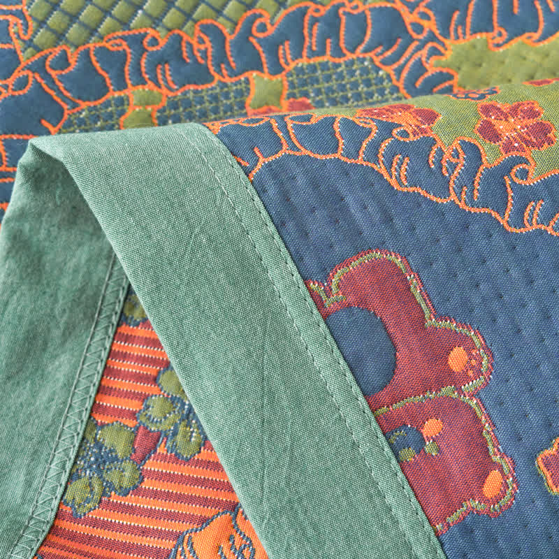 Couette en coton double épaisseur avec gaze jacquard et motif ours