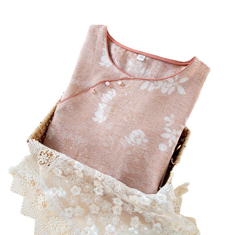 Vêtements d'intérieur teints en fil en jacquard de coton vintage avec boutons en perles