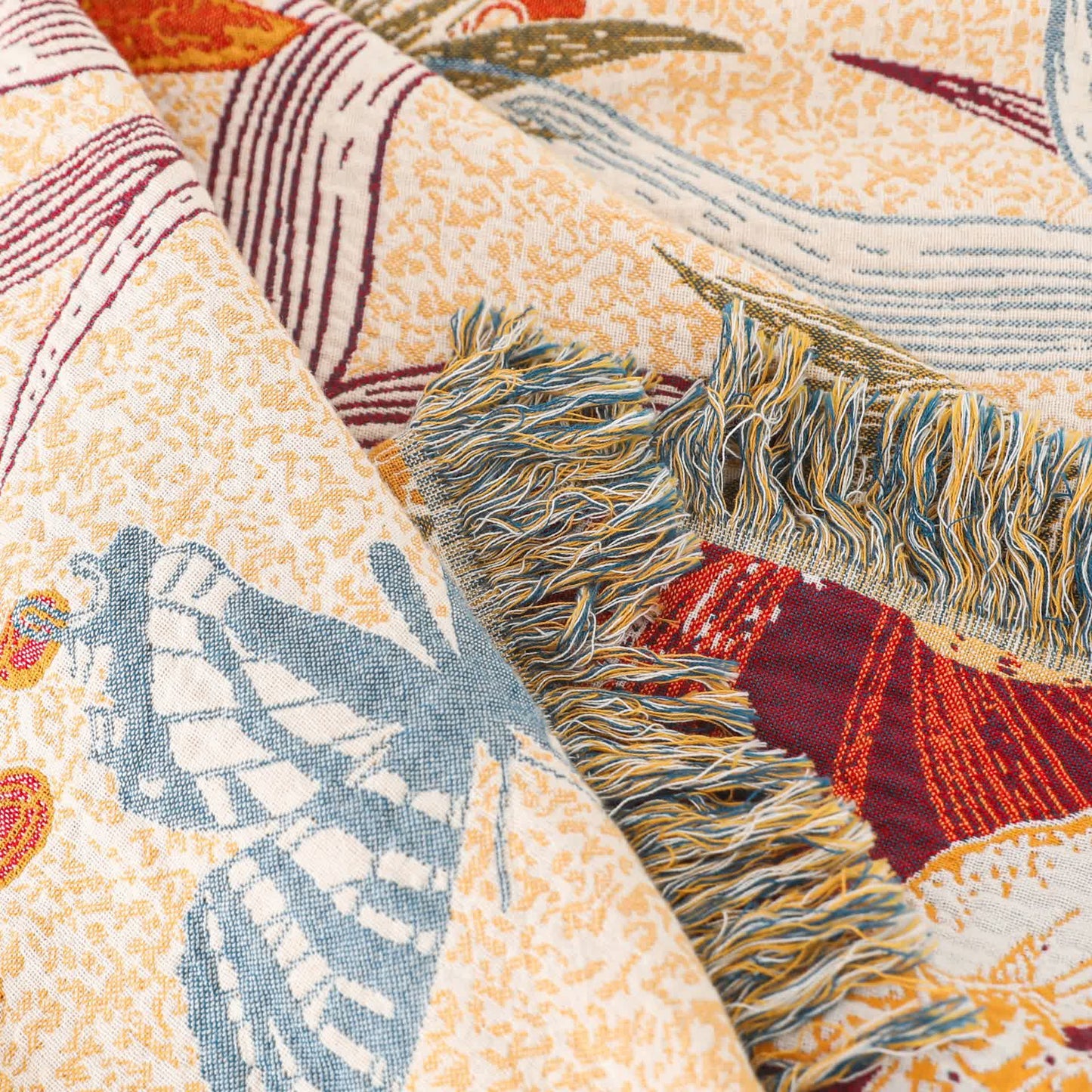Couverture en coton naturel motif ananas, fleur et papillon
