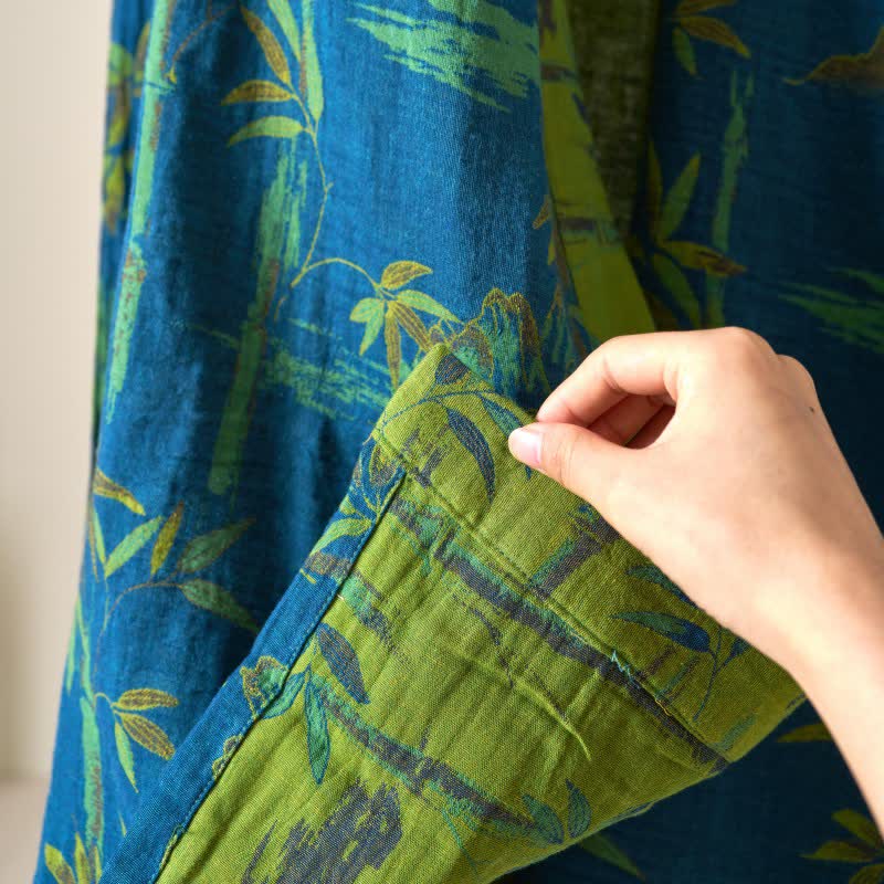 Peignoir kimono bicolore en gaze de coton bambou - image 24