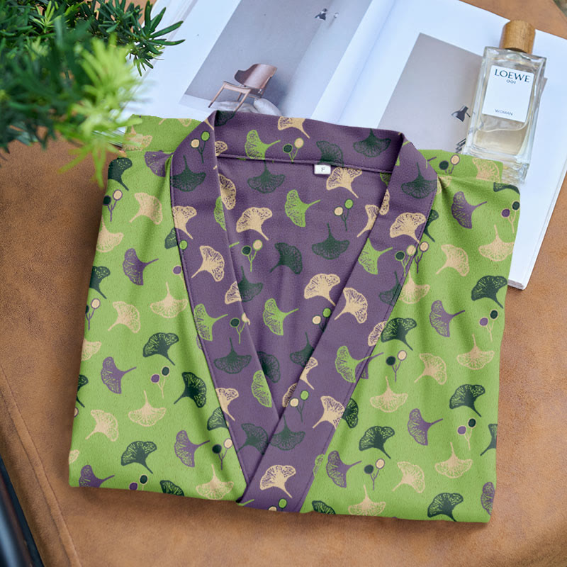 Peignoir kimono bicolore en gaze de coton ginkgo - image 26