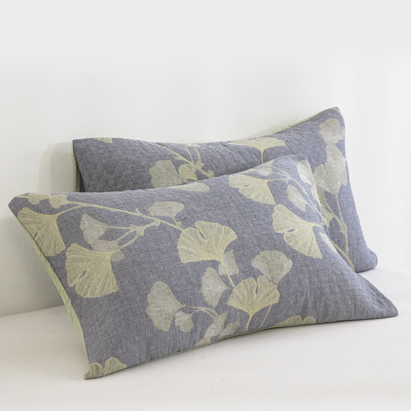 Couverture réversible inspirée du ginkgo en coton naturel - image 7