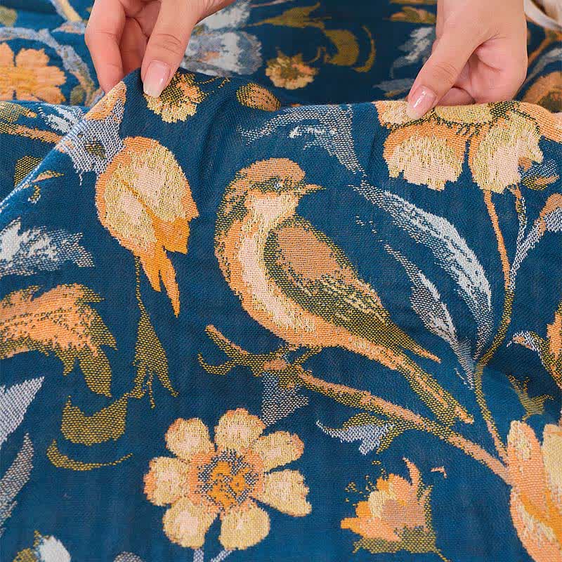 Couverture en coton coloré à motifs floraux, d'oiseaux et de pompons - image 12