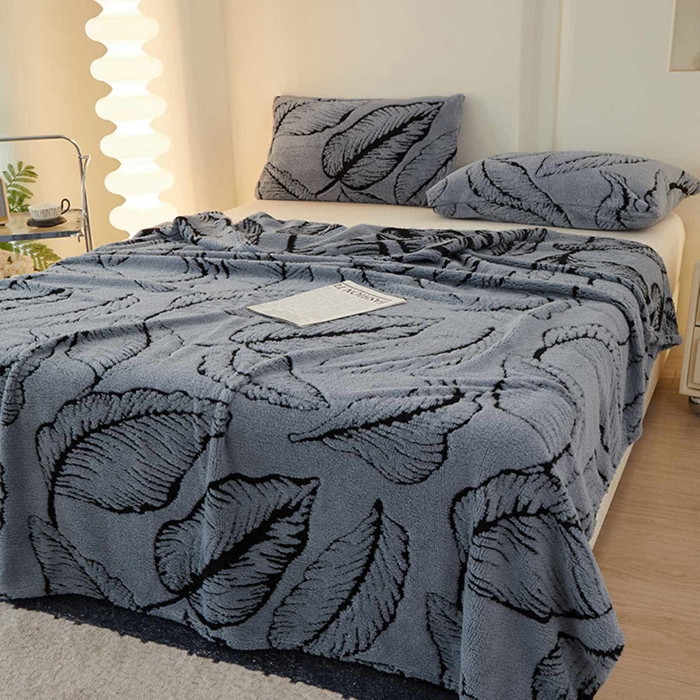 Couverture Jacquard Feuille de Bananier Ownkoti - Bleu-gris - 200 cm x 230 cm - image 11