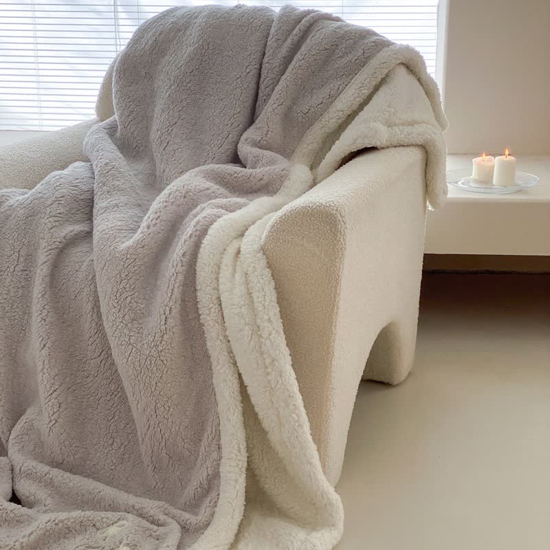 Couverture réversible en sherpa avec nœud Ownkoti - Gris clair - 200 cm x 230 cm - image 0