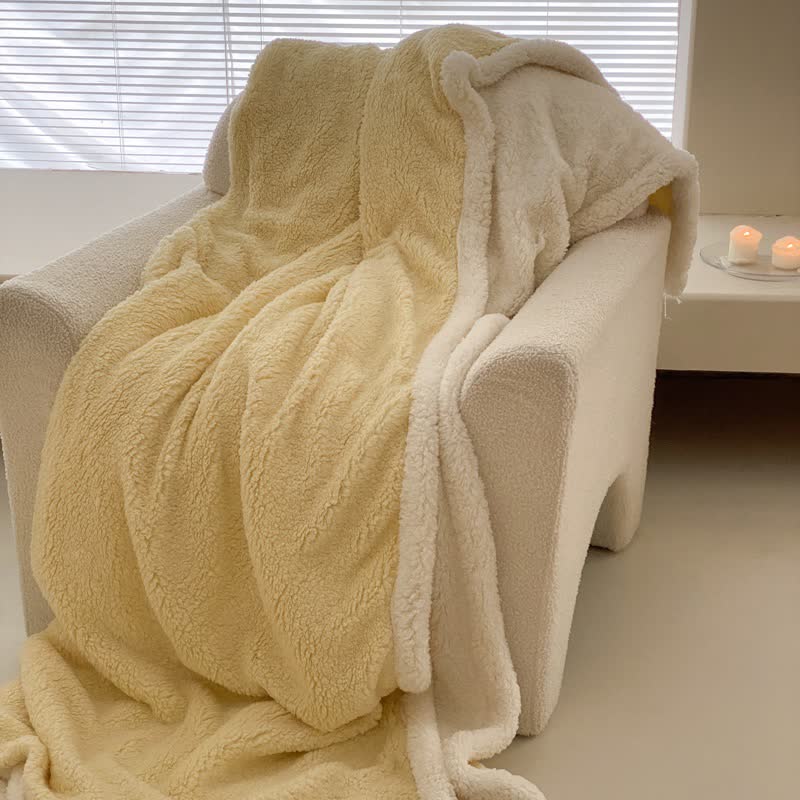 Couverture réversible en sherpa avec nœud Ownkoti - Jaune - 200 cm x 230 cm - image 5