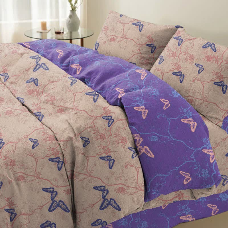 Ensemble de literie réversible en coton Ownkoti avec motif papillon (4 pièces) - image 7