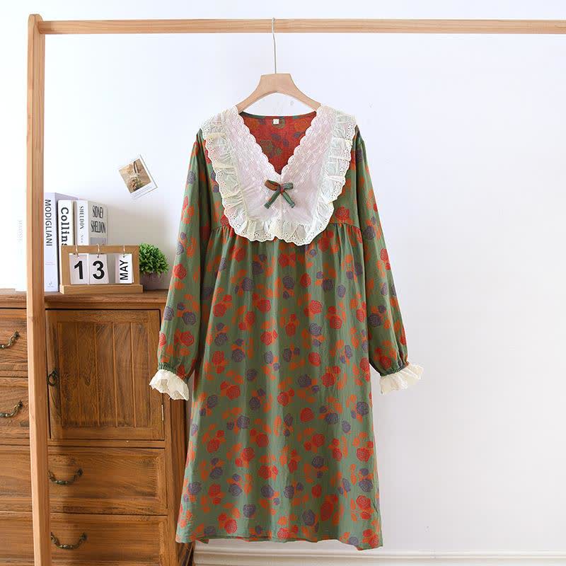 Nuisette à manches longues en gaze de coton rose Ownkoti - Vert - XL - image 8