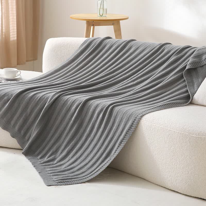 Couverture tricotée Ownkoti à rayures et texture unies - Gris clair - 130 cm x 200 cm - image 15