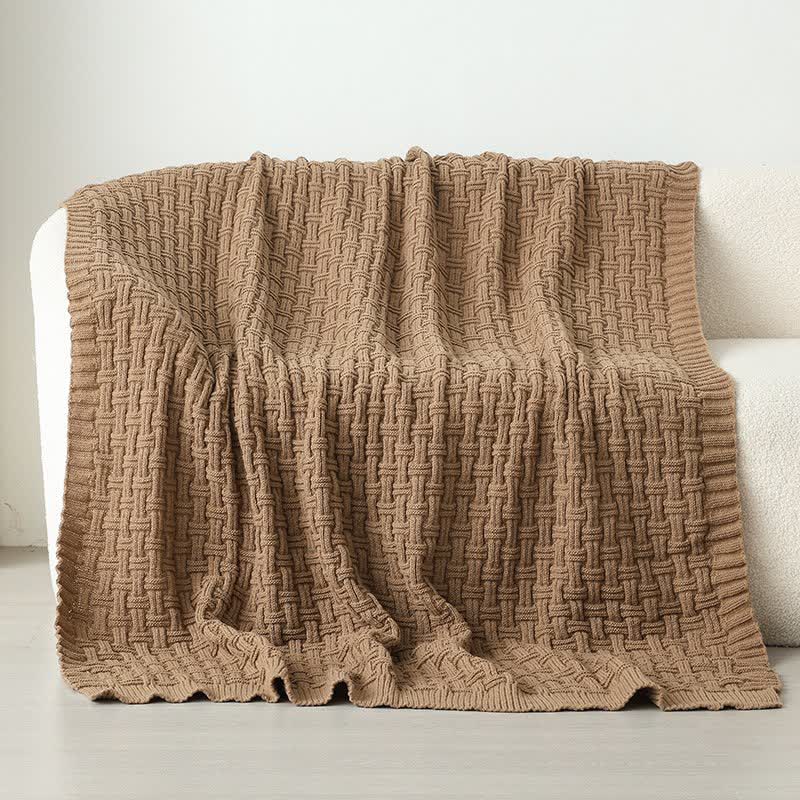 Couverture en tricot texturé à nœuds unis Ownkoti - Kaki foncé - 150 cm x 200 cm - image 18