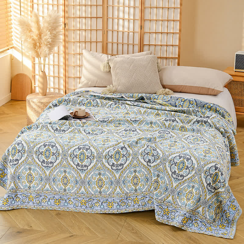 Couverture Ownkoti élégante en gaze de coton vintage à motif floral - Gris - 200 cm x 230 cm - image 6