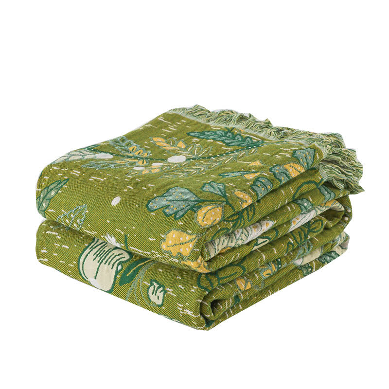 Couverture en coton Ownkoti à motifs de feuilles vertes, de fleurs et de pompons - image 8