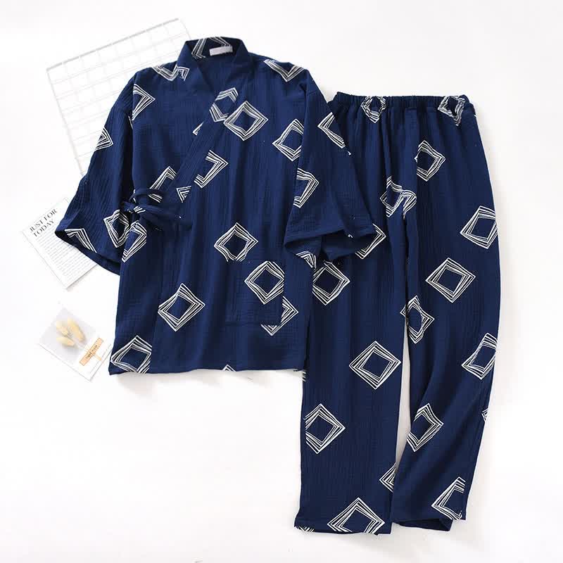 Ensemble kimono unisexe en coton à motif diamant Ownkoti - bleu marine - XL - image 12