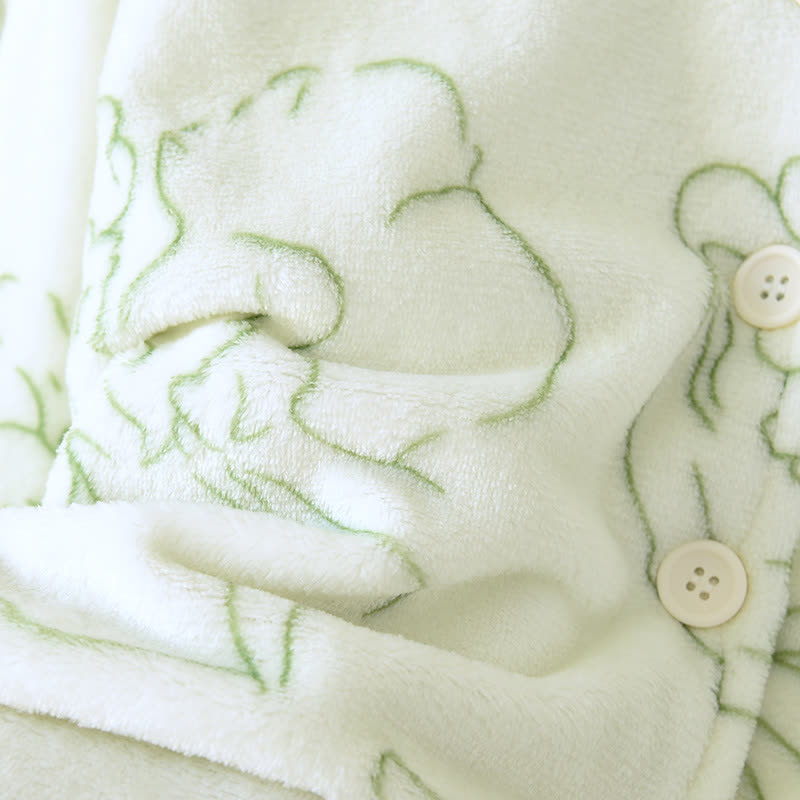 Ensemble de vêtements d'intérieur en peluche vert frais à motif rayé - image 12