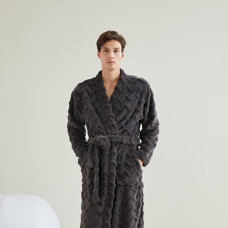 Peignoir unisexe en peluche ondulée - Gris foncé - Taille homme : XXL - image 8