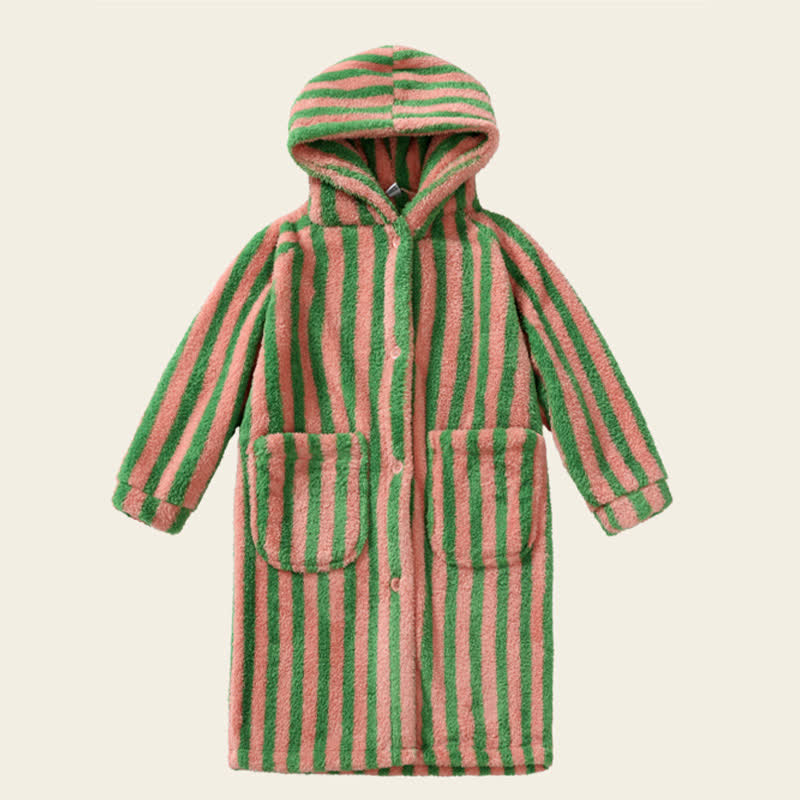Peignoir à capuche rayé et chaud pour enfant - Rose et vert - Enfant : 140–160 cm - image 8