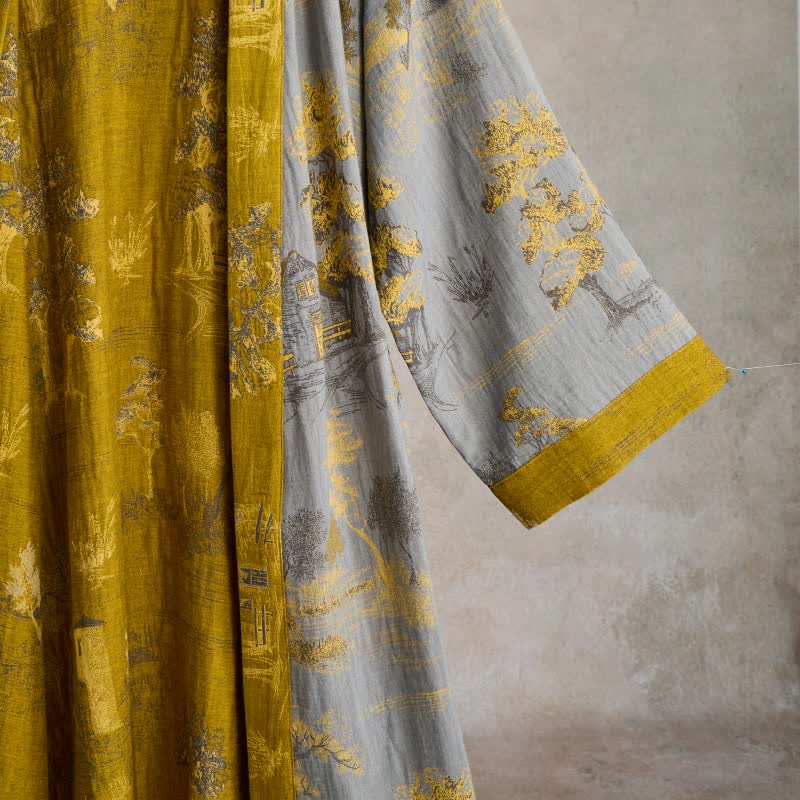 kimono vintage en gaze de coton à motif d'arbre - image 7