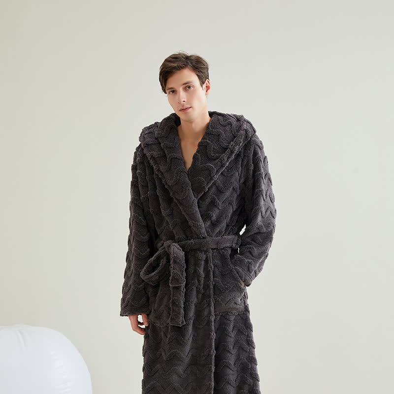Peignoir unisexe à capuche et motif vagues - Gris foncé - 2XL - image 10