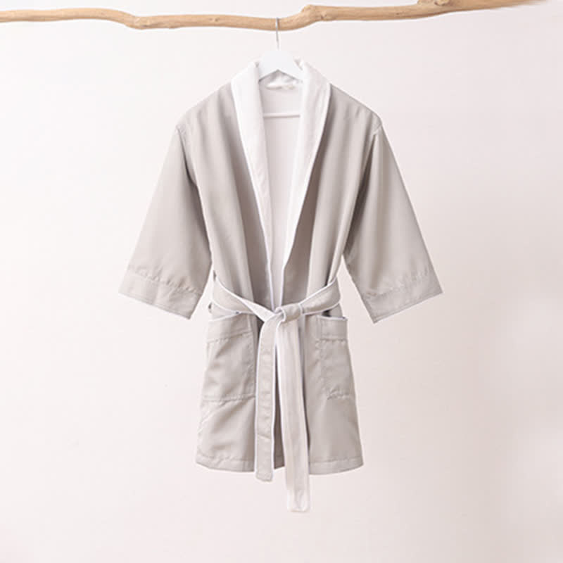 Peignoir enfant minimaliste et uni avec poche - Gris - XL - image 10