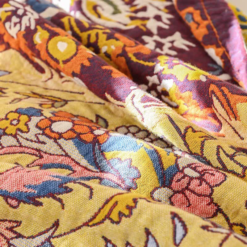 Couverture matelassée rétro Ownkoti en coton rouge à motif floral jacquard - image 6