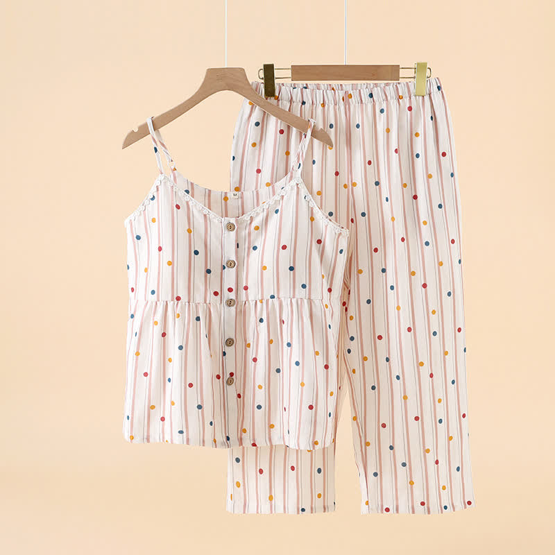 Ensemble pyjama en coton rayé avec haut à pois - brun clair - XXL - image 10