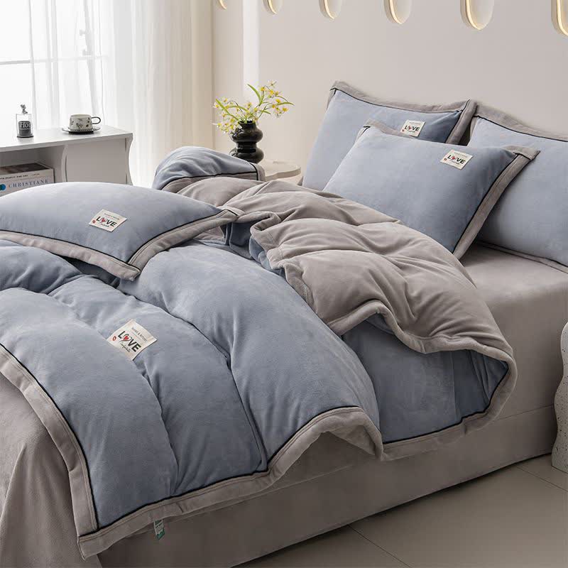 Ensemble de literie réversible et chaud en peluche (4 pièces) - Gris bleu + Gris clair - 220 cm x 240 cm - image 12