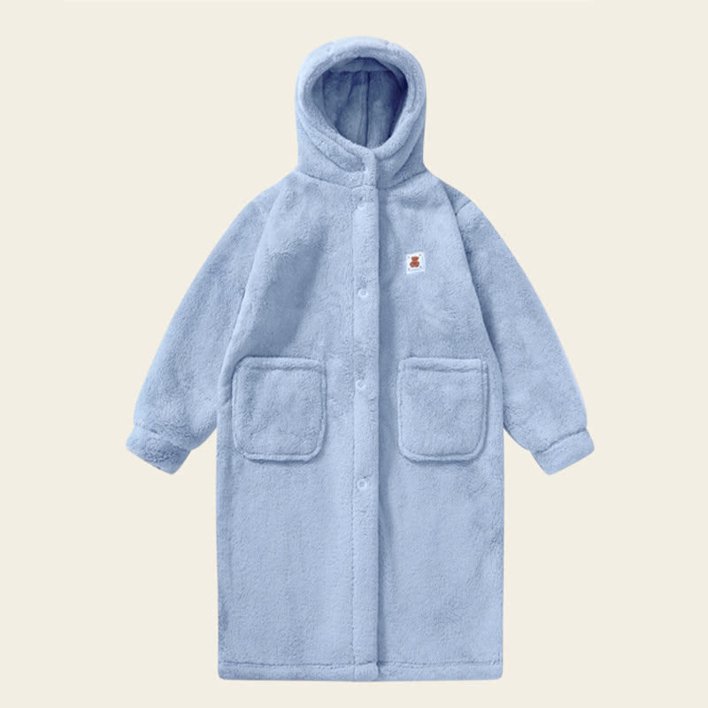 Peignoir uni pour enfant, avec capuche et boutons - Bleu - Enfant : 160-170 cm - image 7