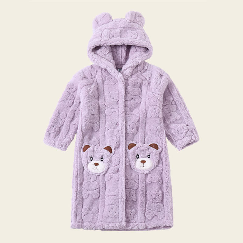 Peignoir enfant à capuche en peluche avec oreilles d'ours et boutons - Violet - peignoir de bain - Enfant : 170–180 cm - image 14