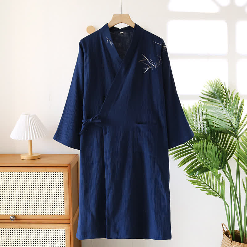 Peignoir unisexe en gaze de bambou et de coton - bleu marine - XL - image 15