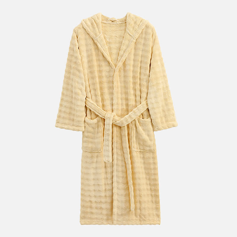 Peignoir simple en flanelle avec capuche et poches - Jaune - Taille unique - image 12