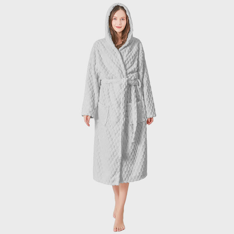 Peignoir à capuche unisexe, couleur unie, absorbant - Gris clair - Taille unique - image 10
