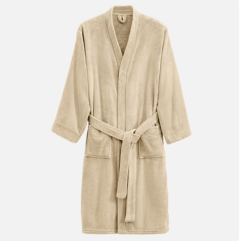 Peignoir unisexe confortable en tissu éponge pour hôtels et spas - Kaki - XL - image 13