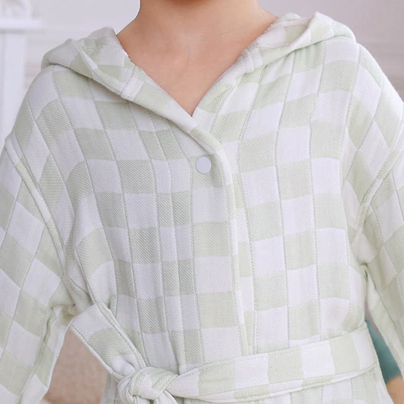 Peignoir enfant à carreaux en gaze de coton avec capuche - image 9