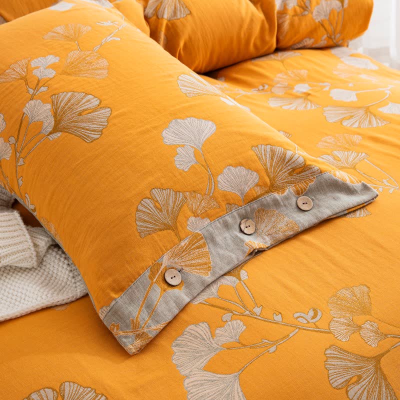 Ensemble de literie en gaze de coton avec boutons et feuilles de ginkgo (4 pièces) - image 34