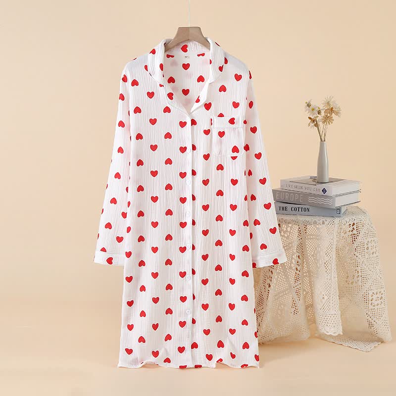 Chemise de nuit à bouton en forme de cœur, en gaze de pur coton - Blanc - XL - image 10