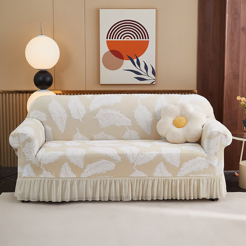 Motif jacquard à feuilles, housse entièrement élastique - Beige - 4 places 235 cm - 300 cm - image 14