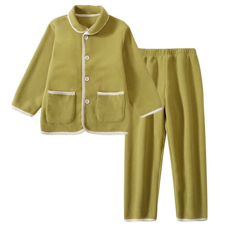 Ensemble pyjama enfant uni en peluche chaude - Vert - Enfant : 160 cm - image 6