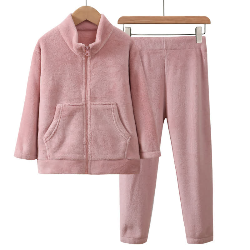 Ensemble pyjama chaud pour enfant, de couleur unie et avec fermeture éclair - Rose - Adulte : 180 cm - image 8