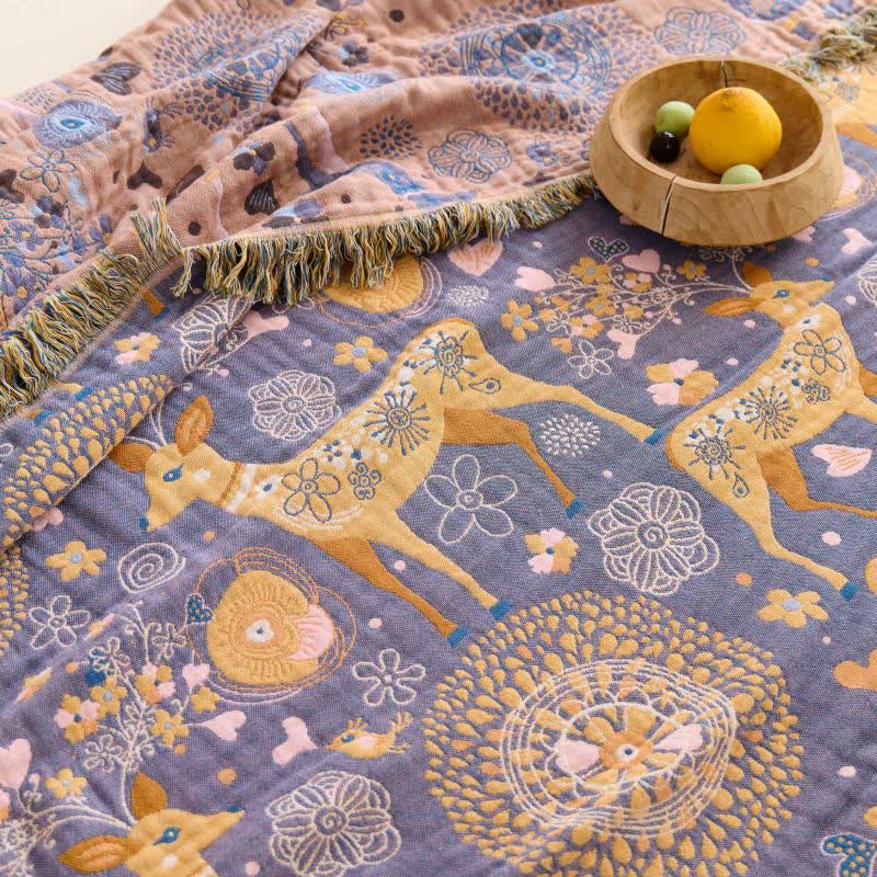 Couette réversible en gaze de coton à motifs floraux et de cerfs - image 9