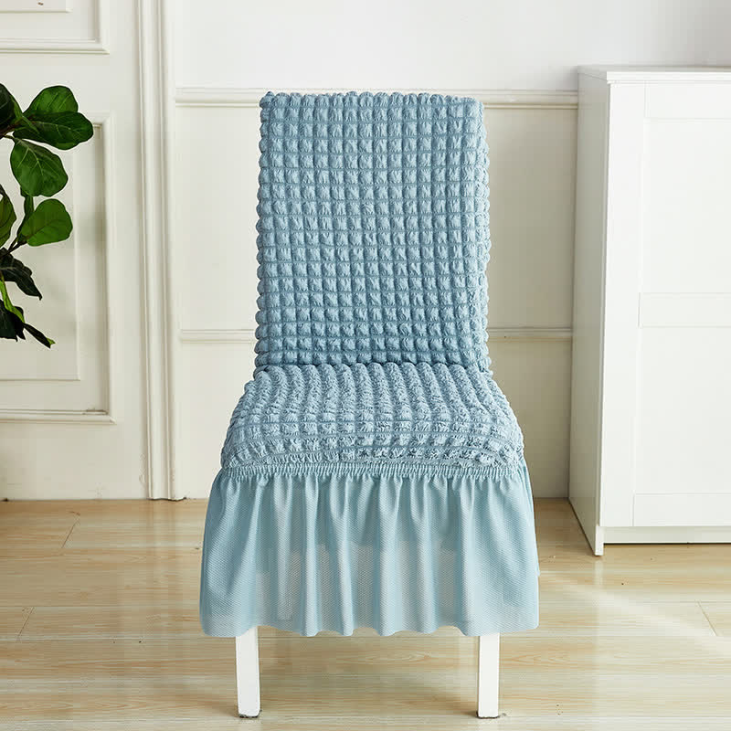 Housse de chaise extensible en seersucker avec ourlet volanté - Bleu trouble - 6 pièces - Taille unique - image 20