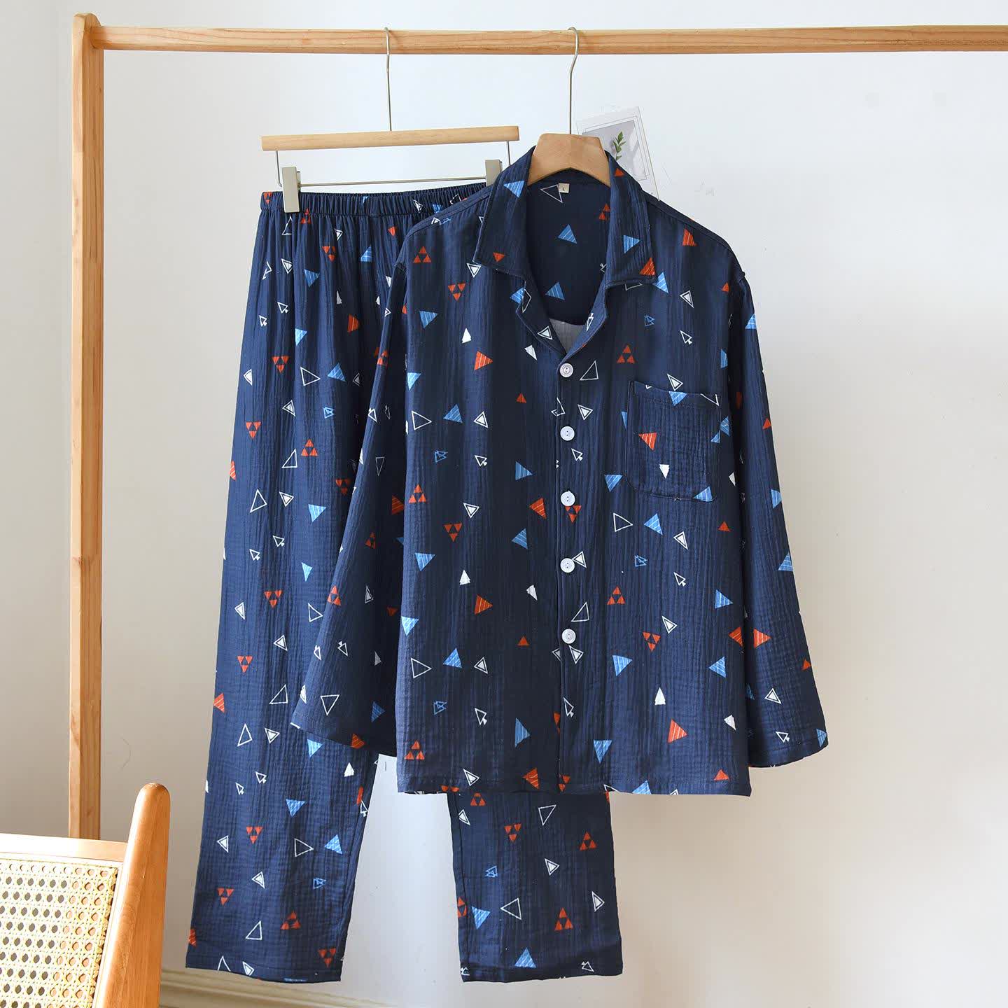 Ensemble de vêtements d'intérieur unisexe en coton à motif géométrique triangulaire - bleu marine - XXL - image 14