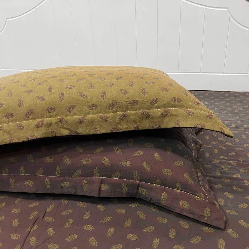 Drap-housse réversible en coton à motif floral rétro - violet foncé et vert - 2 taies d'oreiller - 48 cm x 74 cm - image 10