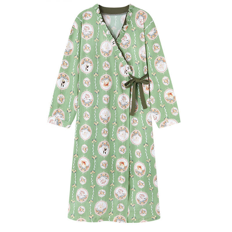 Chemise de nuit style kimono à motif floral médaillon et à volants - image 5
