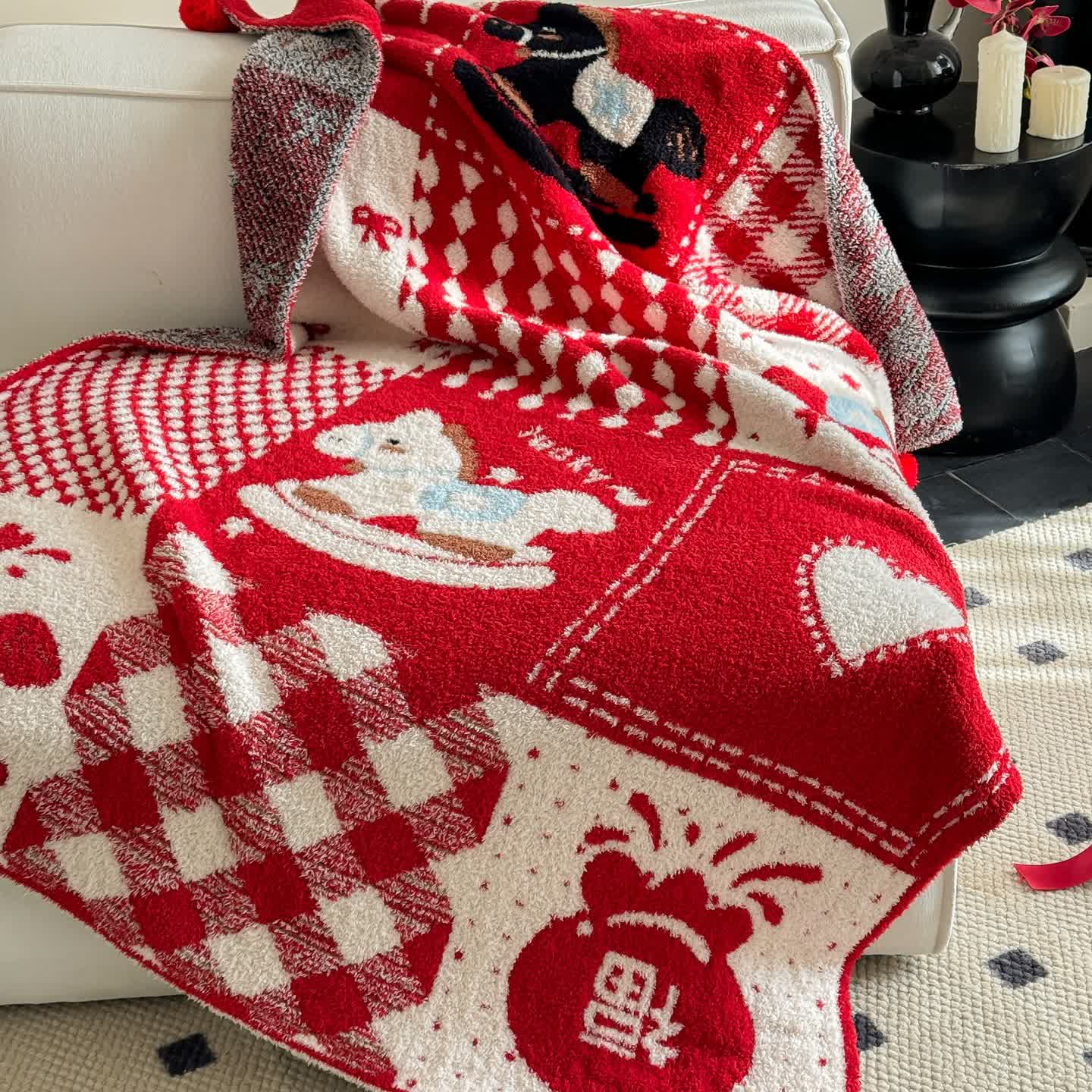 plaid patchwork rouge et blanc festif - image 7